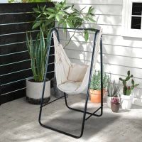 Sedia a dondolo da giardino con supporto, sedia sospesa con cuscino, bracciolo, ganci, crema bianco