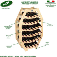 CANTINETTA IN LEGNO PORTA BOTTIGLIE VINO MODELLO OTTAGONO 36 BOTTIGLIE FINITURA ACERO L.75 x P,25 x H.120 100% FABBRICATO IN ITALIA