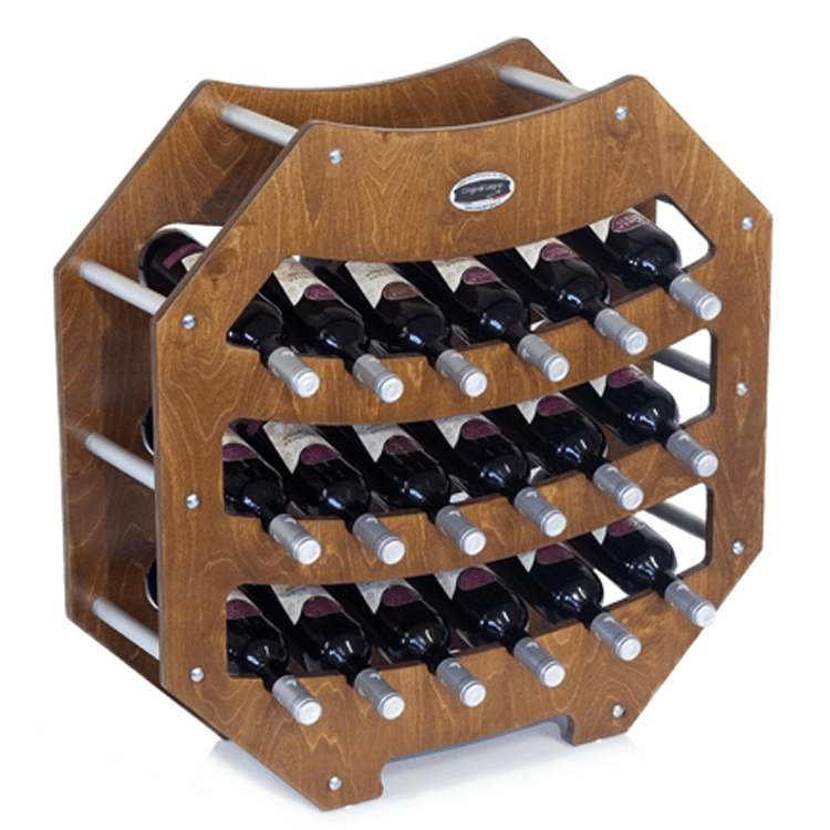 CANTINETTA IN LEGNO PORTA BOTTIGLIE VINO MODELLO OTTAGONO 18 BOTTIGLIE FINITURA NOCE L.75 x P.25 x H.75 100% FABBRICATO IN ITALIA