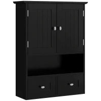 kleankin Armadio da Bagno da Parete con 2 Ante e 2 Cassetti 50,8x17,8x66 cm Nero