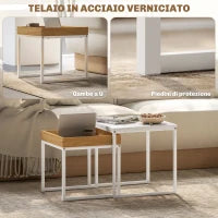 Set di Tavolini da Caffè Impilabili Moderni con Vassoio, 45x45x45 cm, Bianco e Rovere