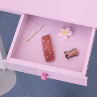 Toeletta per Bambine +3 Anni in Legno, Set Tavolo da Trucco Giocattolo con Specchio e Sgabello, Rosa