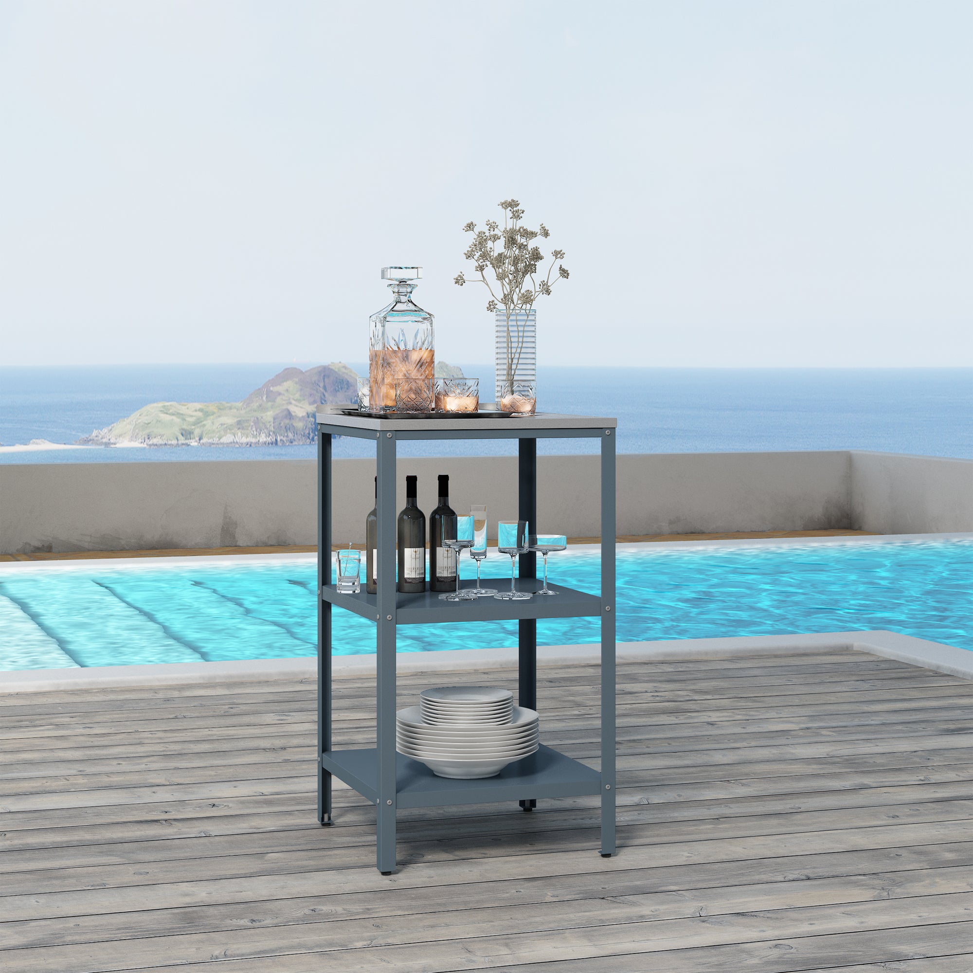 Bancone da Giardino Bolognano in Acciaio con Ripiani 92x50x50 cm Argentato / Grigio opaco casa.pro