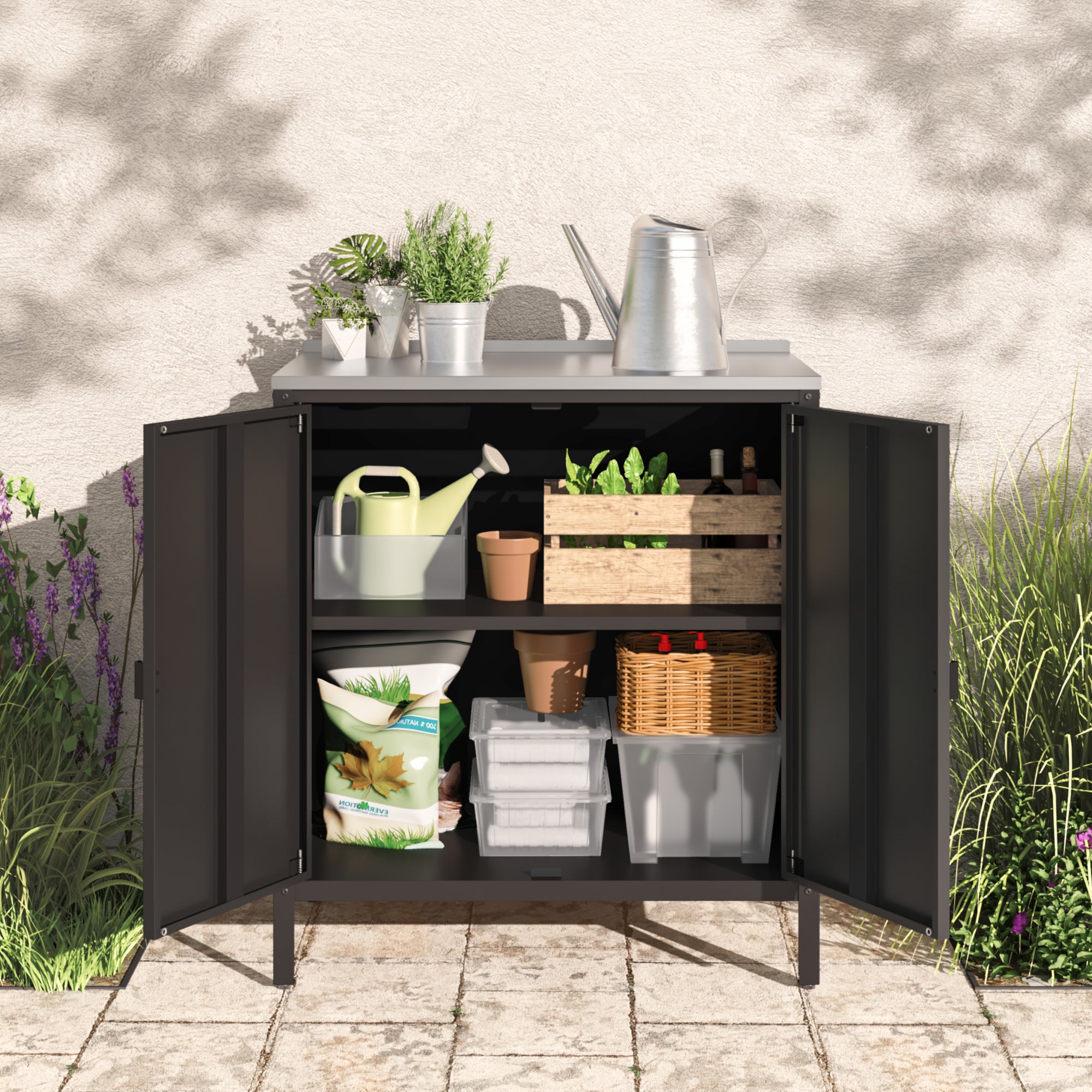 Armadietto da Giardino Bolognano 92 x 80 x 50 cm Acciaio - Nero Opaco - casa.pro