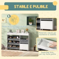 Mobile Portagiochi per Bambini con 11 Cestini in Tessuto, Armadietto e Ripiani, 105x30x80 cm, Bianco
