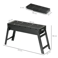 Barbecue a Carbonella Portatile con Gambe Pieghevoli e Vassoio Estraibile, 74x20x38cm, Nero