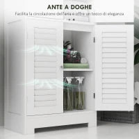 Mobile Colonna Bagno con 3 Armadietti e Ante in Vetro e a Persiana, 60x30x170.5cm, Bianco