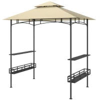 Gazebo da BBQ, Gazebo da Giardino con 2 Ripiani, Ceste Portaoggetti, Ganci, per Terrazza, Beige