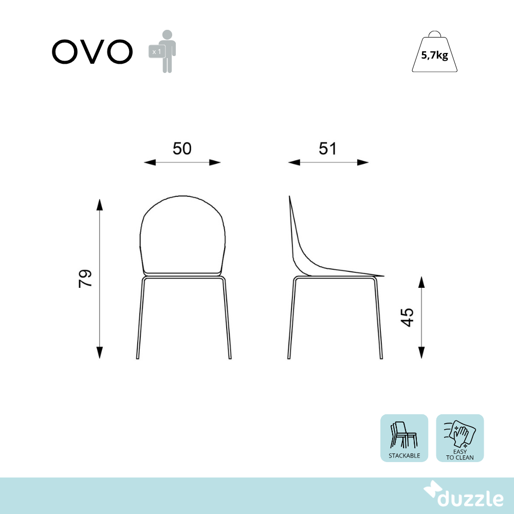 Ovo, Set di 4 sedie in polipropilene Verde (50cm X 51cm H. 79cm)| Duzzle
