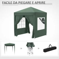 Gazebo 2x2 m Pieghevole con 4 Pareti Rimovibili e Borsa da Trasporto, in Metallo e Poliestere, Verde