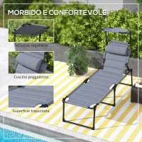 Set 2 Lettini Prendisole Reclinabili ad Altezza Regolabile, 70x201.5x45 cm, Nero e Grigio