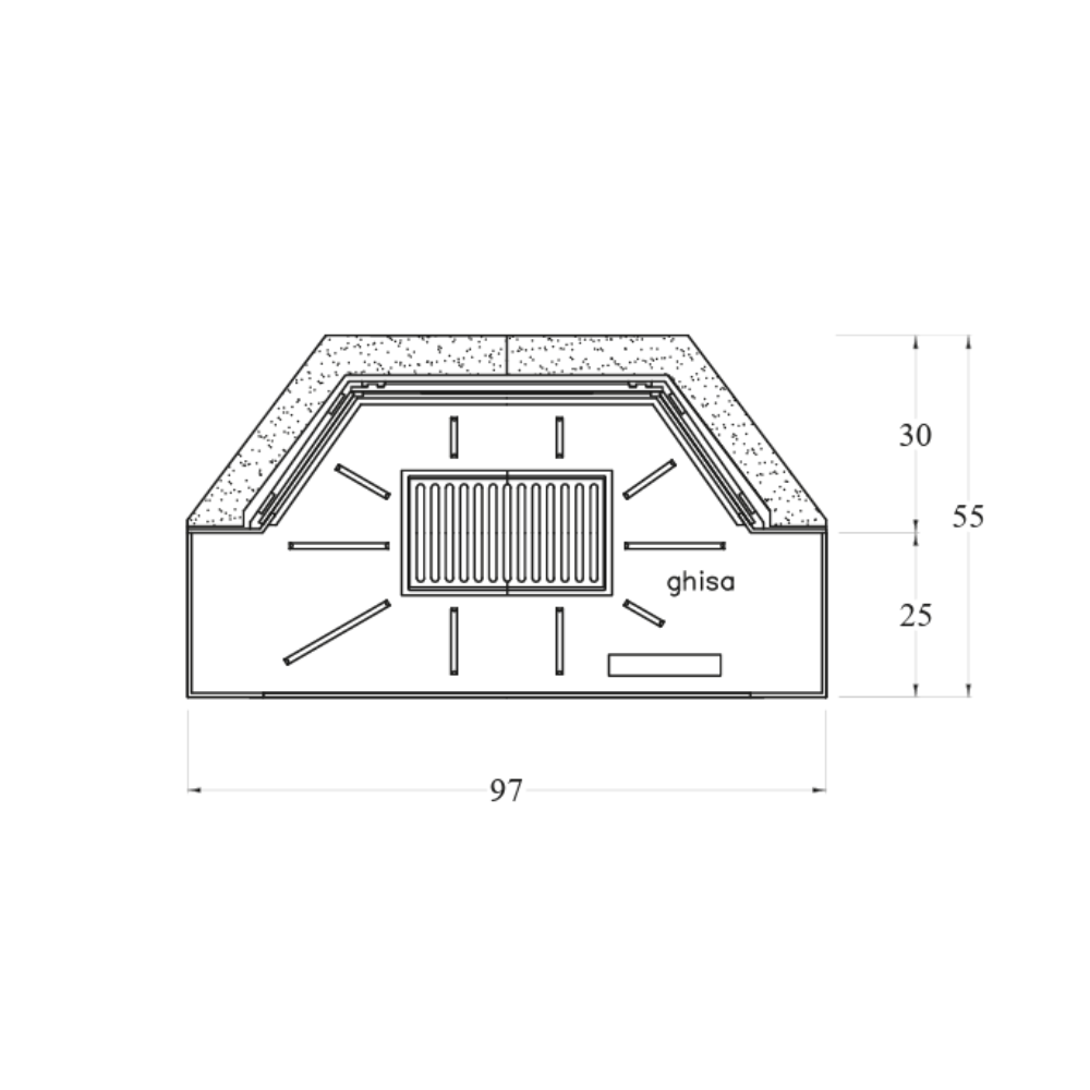 Camino a legna prefabbricato in ghisa con focolare aperto su due lati m100tghj2l