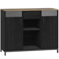 Credenza con 2 Ante, 2 Vani, Cassetto e Ripiani Regolabili 100x40x80 cm Nero e Marrone Rustico