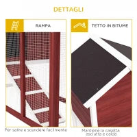 Conigliera da Esterno in Legno con Casetta per Conigli e Rampa, 122x62.6x92 cm, Marrone e Bianco
