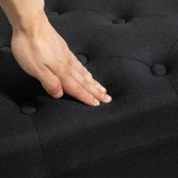 Panca con Spazio di Archiviazione, Panca Contenitore, Tessuto Effetto Lino, Struttura in Legno di Gomma, 100 x 40 x 44 cm, Nero