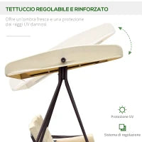 Dondolo da Giardino 3 Posti in Metallo, Dondolo da Esterno con Tetto Inclinabile e Cuscini Imbottiti, 208x121x172 cm, Beige
