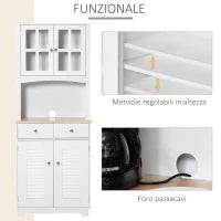 Credenza Alta per Cucina, Mobile Buffet in Legno Bianco, Armadio Dispensa in Stile Classico, Bianco, 68x39.5x170cm