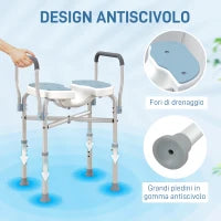 Sgabello da Doccia con Seduta Scanalata e Braccioli, Altezza Regolabile e Piedini Antiscivolo, Azzurro