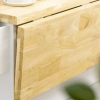 Isola da Cucina con Piano di Lavoro Ribaltabile, 3 Cassetti, 1 Armadio, Porta Strofinacci e Porta Spezie, 111,5 x 75 x 89 cm, Bianco