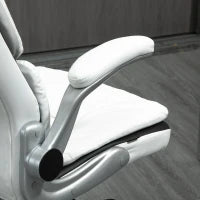 Sedia da Ufficio Ergonomica con Braccioli Pieghevoli, Sedia da Scrivania Regolabile in Altezza con Funzione Basculante, Sedia Spessa Imbottita con Bracciolo Imbottito Regolabile, 69 x 67 x 113-121 cm, Bianco