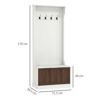 Mobile Appendiabiti 3 in 1 con 4 Ganci e Panca Contenitore, in Legno, 71.5x39.5x170 cm, Bianco