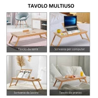 Tavolino da Letto per PC Pieghevole e Inclinabile con Cassetto, 72x35x22-30, Colore Legno