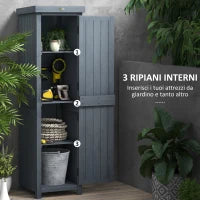 Casetta Porta Attrezzi a 3 Ripiani in Legno da Abete con Tetto in Metallo, 45x45x160 cm, Grigio