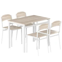 Set da Pranzo da 5 Pezzi con 1 Tavolo Rettangolare e 4 Sedie, in Metallo e MDF, Grigio e Bianco