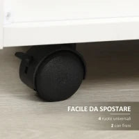 Cassettiera da Ufficio in Legno con 4 Cassetti, Ruote e Bordi Rialzati, 40x36x65cm, Bianco