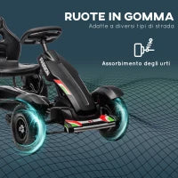 Go Kart a Pedali per Bambini 5-12 Anni in PP e Metallo Nero con Sedile Regolabile e Freno a Mano, 121x58x61 cm