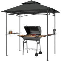 Gazebo per Barbecue con LED 240 x 150 x 258 cm, Resistente all'Acqua e al Fuoco, Gazebo da Giardino con Tetto a Doppio Strato, Grigio Scuro