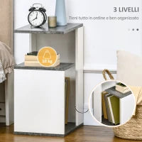 Comodino con Ripiano Aperto in Truciolato dal Design Irregolare, 35x29.5x60 cm, Grigio e Bianco