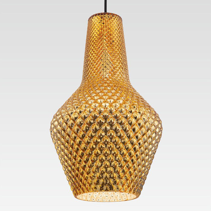 Lampadario A Sospensione Tommy Metallo Oro 1 Luce E27 Diffusore Vetro