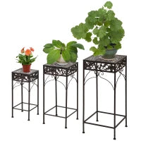 Set di 3 Pezzi Sgabelli Supporto per Piante Classico in Ferro, MARRONE