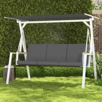Dondolo da Giardino 3 Posti con Tettuccio Inclinabile, in Acciaio, 205x130x175 cm, Grigio Scuro