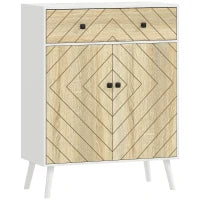 Scarpiera per Ingresso con 2 Porte, Ripiani Regolabili e Cassetto, per 12 Paia di Scarpe 75x35x97 cm, Bianco e Naturale