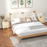 Set 2 Comodini per Camera da Letto Stile Boho con 2 Cassetti, 40x40x56cm, Legno Naturale