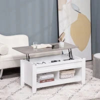Tavolino Rettangolare con Piano sollevabile, 2 Ripiani, in Truciolato 105x50x49 cm, Bianco