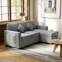 Divano 3 Posti Modulare con Pouf Contenitore in Velluto a Coste, 196x139x85 cm, Grigio Chiaro