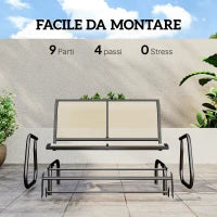 Panchina a Dondolo da Giardino a 2 Posti in Metallo e Tessuto a Rete Traspirante, 120x70x85cm, Beige
