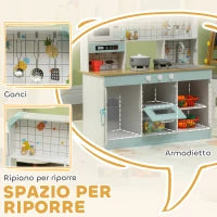 Cucina Giocattolo per Bambini 3+ Anni in Legno, Fornello Interattivo, Forno e Macchina Caffè, Bianco