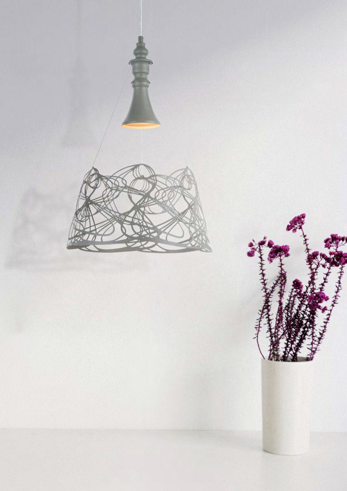 Lampada A Sospensione Moderno Elva 1 Luce E27 60W Metallo Grigio Ip20