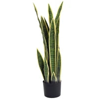 Sanseveria Artificiale Pianta Finta Realistica con Vaso,  Ø15cm x 80cm, Verde e Giallo