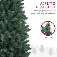 Albero di Natale Artificiale 182.88cm con 479 Rami, Design Alto e Stretto con Base Pieghevole, Verde
