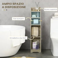 kleankin Mobile Bagno in Truciolato con 2 Ripiani e Armadietto a 2 livelli, 23x18x100cm, Grigio