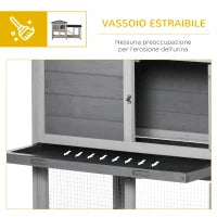 Conigliera a 2 Livelli con Rete Protettiva e Rotelle in Legno e Metallo, 157.4x53x99.5 cm, Grigio
