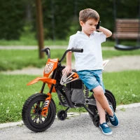 Moto Elettrica per Bambini con Rotelle Rimovibili, Sospensioni, Suoni e Indicatore di Carica, Arancione