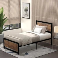 Struttura Letto Singolo in Acciaio 97 x 195 x 103 cm Compatibile con Materasso 90 x 190 cm Legno con Venature