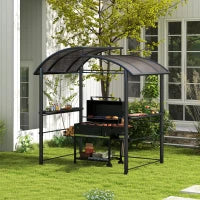 Gazebo per Barbecue con Tetto e 2 Ripiani Portaoggetti, in Metallo e PC, 240x150x230cm, Grigio Scuro