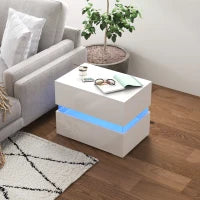 Comodino con luce LED RGB incorporata con 2 cassetti, 4 Modalità di luce e 16 colori, in Truciolato, 60x39x47cm, Bianco